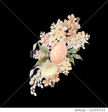 Easter decor with flowers in tender colors. Watercolor vintage style. 122541531
