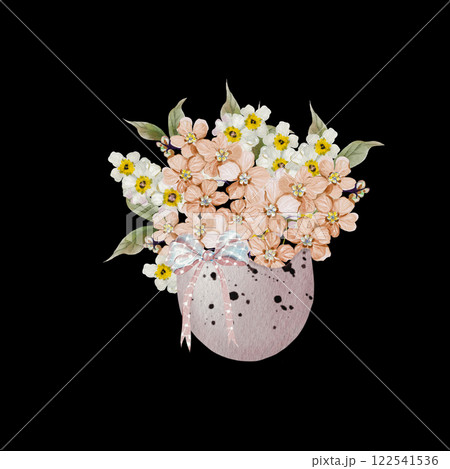 Easter decor with flowers in tender colors. Watercolor vintage style. Easter decor with flowers in tender colors. Watercolor vintage style. 122541536