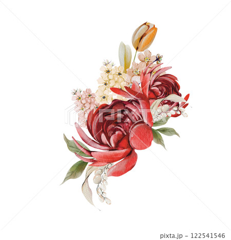 Easter bouquet with flowers in tender colors. Watercolor vintage style. 122541546