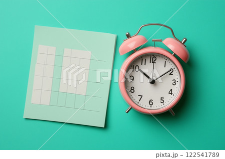 Alarm Clock and Calendar on Pastel Background for Time Management Concepts and Planning Alarm Clock and Calendar on Pastel Background for Time Management Concepts and Planning 122541789