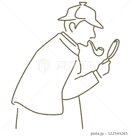 名探偵風のシンプルな線のみのイラスト 122543265