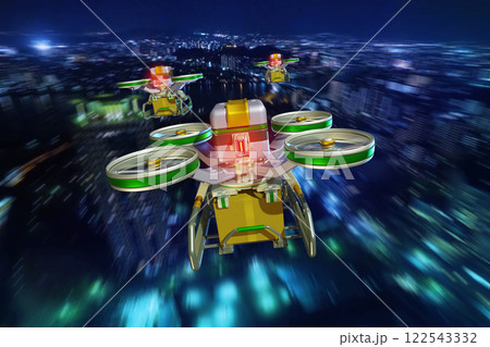 ドローン配達イメージ(編隊飛行) 122543332