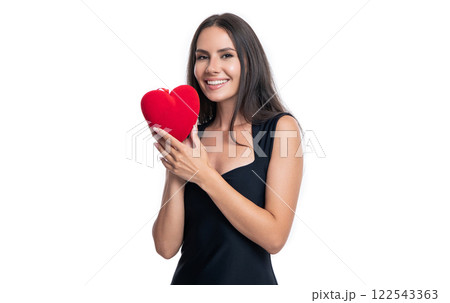 valentine woman with heart on background. photo of valentine woman with heart gift. valentine woman with heart on background. photo of valentine woman with heart gift. 122543363