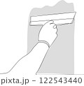 Continuous one line drawing of human hand holds paint brushes with paint can, floor painting, blank space for your text, banner, advertisement or your design minimal outline. Vector illustration 122543440