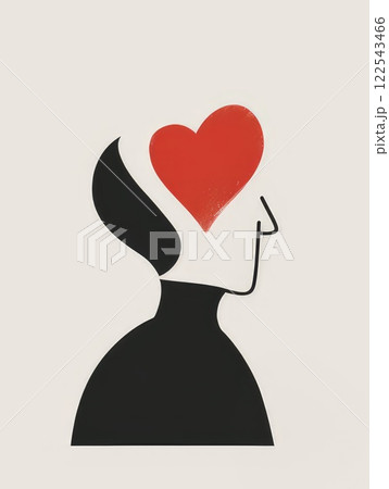 Minimalistic miniature. Figure of a man with a heart in his head. Romantic card	 122543466