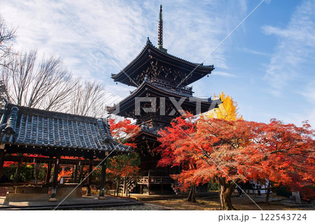 Wooden pagoda of Shinnyodo Temple with autumn foliage color, Kyoto Wooden pagoda of Shinnyodo Temple with autumn foliage color, Kyoto 122543724
