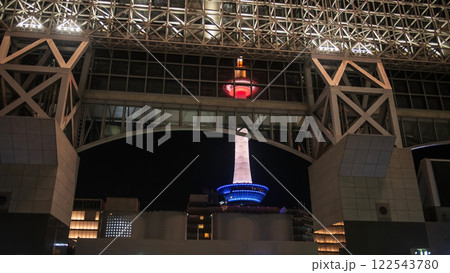 Kyoto tower light up view from Kyoto station architecture at night 122543780