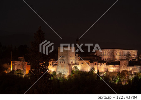 Breathtaking night view of the Alhambra in Granada. Andalusia. Spain Breathtaking night view of the Alhambra in Granada. Andalusia. Spain 122543784
