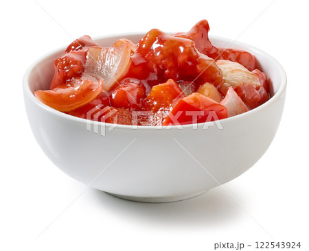 bowl of fried chicken in sweet and sour sauce 122543924