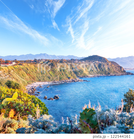 Unbelivable spring view on the the cape Milazzo panorama of nature reserve. Unbelivable spring view on the the cape Milazzo panorama of nature reserve. 122544161