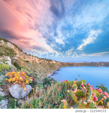 Awesome spring view on the the cape Milazzo panorama of nature reserve. 122544172