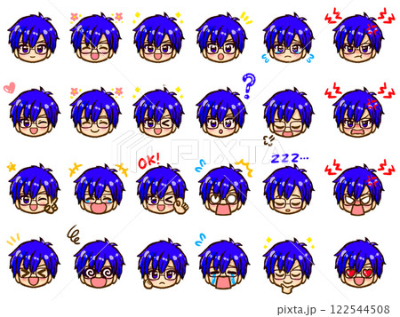 SDキャラの男の子の顔の喜怒哀楽表情アイコンイラスト素材セット SDキャラの男の子の顔の喜怒哀楽表情アイコンイラスト素材セット 122544508