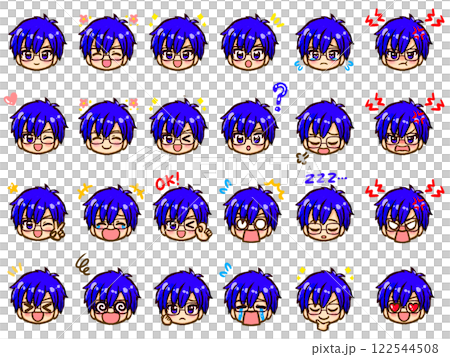 SDキャラの男の子の顔の喜怒哀楽表情アイコンイラスト素材セット SDキャラの男の子の顔の喜怒哀楽表情アイコンイラスト素材セット 122544508