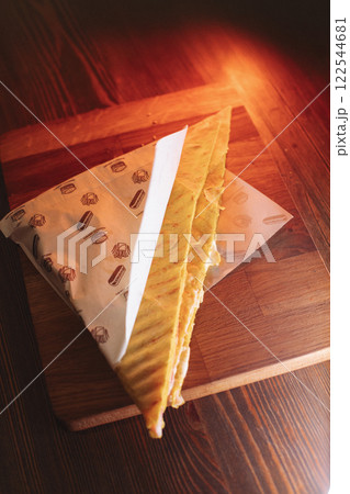 thin pancakes with ham and cheese in an envelope thin pancakes with ham and cheese in an envelope 122544681