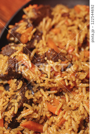 delicious pilaf with beef, beautiful food delicious pilaf with beef, beautiful food 122544692