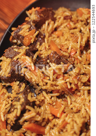 delicious pilaf with beef, beautiful food delicious pilaf with beef, beautiful food 122544693