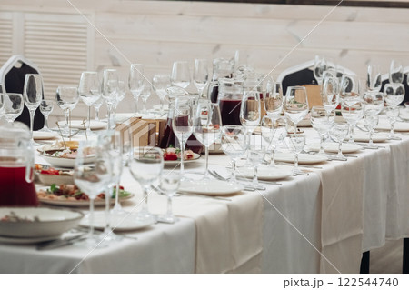 restaurant table setting, banquet, dishes are on restaurant table setting, banquet, dishes are on 122544740
