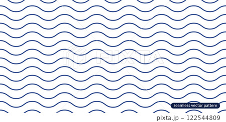 Seamless striped wave geometric pattern. Elegant outline wavy background. White and blue linear texture. Endless unusual minimal print 122544809