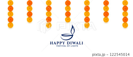 decorative happy diwali banner with flowers decorative happy diwali banner with flowers 122545014