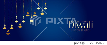 premium decorative golden diya banner design 122545027