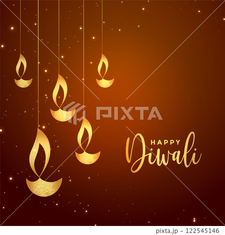 happy diwali golden diya on brown background 122545146