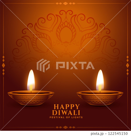 realistic happy diwali background with diya decoration 122545150