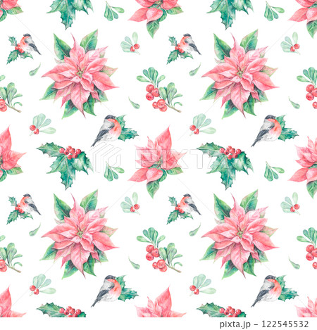 Seamless watercolor pattern with poinsettia 122545532