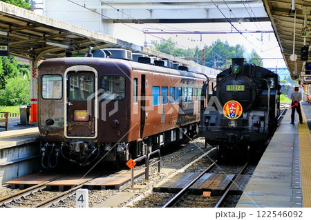 鬼怒川温泉の街並みに汽笛響かせ…SL大樹『ふたら』C11-123 122546092