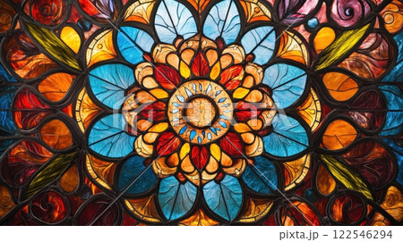 Stained Glass Floral Motif background 122546294