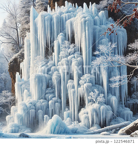 幻想的な氷瀑の風景｜冬の絶景・凍りついた滝の神秘的な自然 122546871
