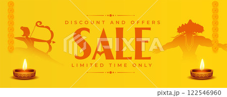 happy dussehra sale yellow banner with lord rama and ravana happy dussehra sale yellow banner with lord rama and ravana 122546960