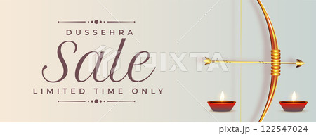 happy dussehra sale banner with realistic bow and arrow 122547024