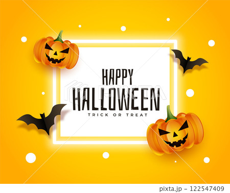 realistic happy halloween card with bats and pumpkins realistic happy halloween card with bats and pumpkins 122547409