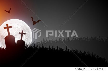 scary graveyard scene with moon and flying bats scary graveyard scene with moon and flying bats 122547410