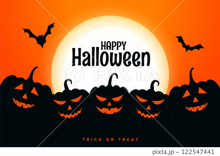 happy halloween festival card with pumpkins in different expressions 122547441