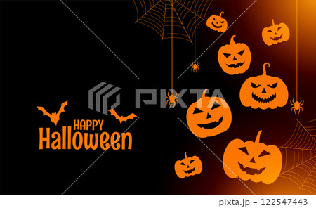 flat happy halloween card with pumpkins and spiders flat happy halloween card with pumpkins and spiders 122547443