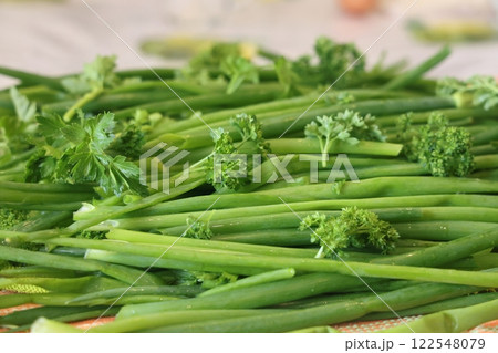 fresh herbs prepared for salads. Parsley and green onions. Proper nutrition, vitamins. fresh herbs prepared for salads. Parsley and green onions. Proper nutrition, vitamins. 122548079