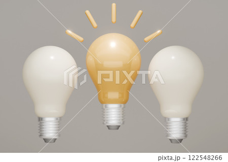 A standout bulb in a line of lightbulbs reflects an idea concept and the career ideal of individuality. A standout bulb in a line of lightbulbs reflects an idea concept and the career ideal of individuality. 122548266