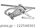 Window mechanism for a car on a white background. Automotive spare parts catalog 122548301