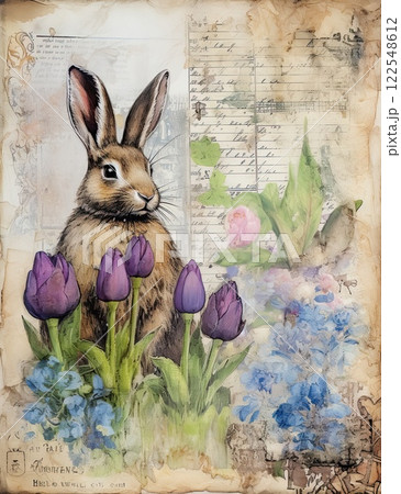 Easter collage with vintage images, ai based 122548612