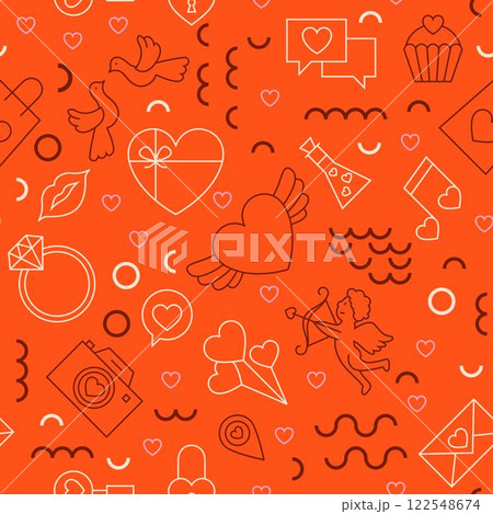 Red Valentines Day Line Seamless Pattern 122548674