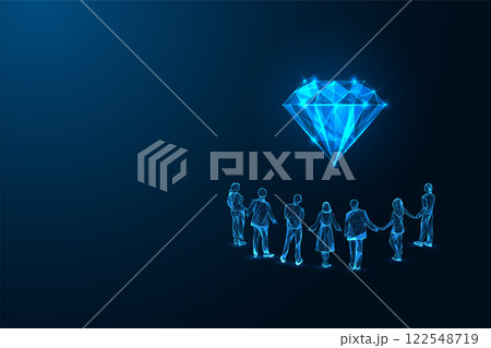 Corporate values, teamwork and leadership concept with team of people holding hands under diamond 122548719