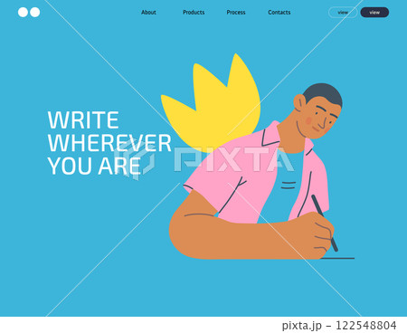 Writing people, modern flat vector concept illustration- sitting woman thoughtfully writing on paper, bubble near head Metaphor for reflection, personal insight, contemplation, creative expression Writing people, modern flat vector concept illustration- sitting woman thoughtfully writing on paper, bubble near head Metaphor for reflection, personal insight, contemplation, creative expression 122548804