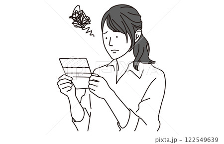 通帳を見て困っている女性のシンプルイラスト 通帳を見て困っている女性のシンプルイラスト 122549639