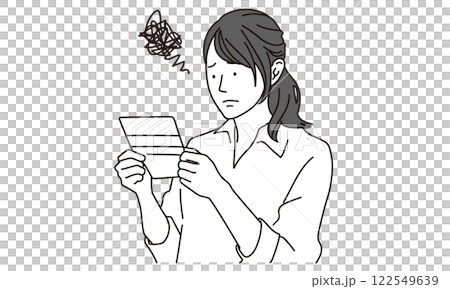 通帳を見て困っている女性のシンプルイラスト 通帳を見て困っている女性のシンプルイラスト 122549639