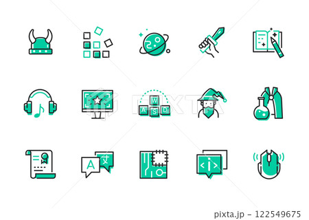 Role playing games - set of line design style icons 122549675