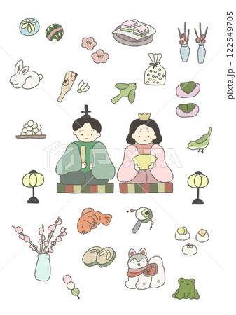 ひな祭りの手書きイラストセット 122549705