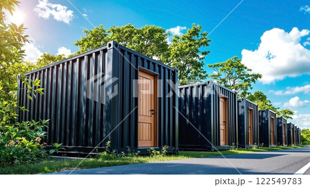 ずらっと並んだコンテナホテルのイメージ 122549783