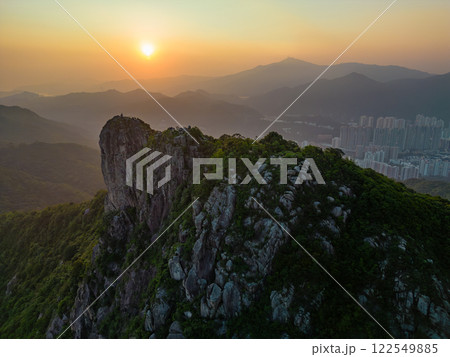 Aerial view of Lion Rock Hill in Hong Kong at sunset Aerial view of Lion Rock Hill in Hong Kong at sunset 122549885
