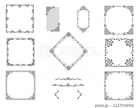 オシャレでエレガントな手描きのフレームイラストのセット 122550058